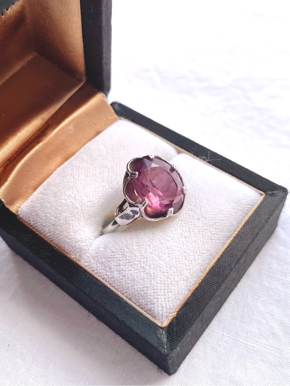 Vintage Sarah Coventry Sterling and Amethyst Adjustable Ring size 6-8